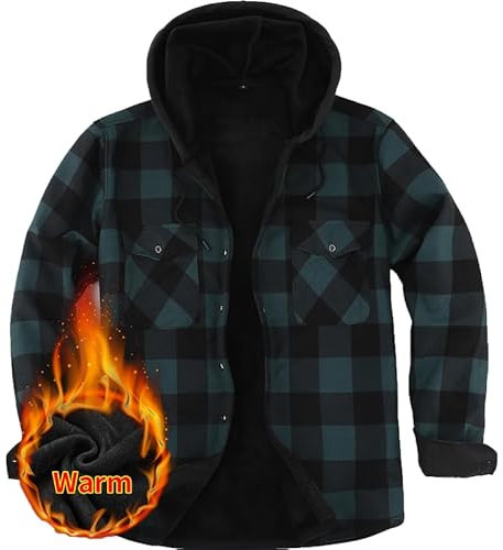 Iris Sprite Chemise à Carreaux pour Hommes avec Poches Chemise à Carreaux décontractée Veste à Carreaux à Capuche pour Hommes (Vert, XL)
