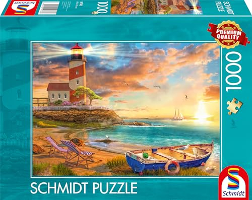Schmidt Spiele 59765 Sonnenuntergang in der Leuchtturm-Bucht, 1000 Teile Puzzle