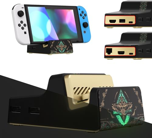 eXtremeRate AiryDocky DIY Kit Glow in Dark Replacement Case for Nintendo Switch Dock, Totem of Kingdom Black Redesigned Portable Mini Dock Shell Cover for Nintendo Switch OLED - NO Dock & Circuit Chip