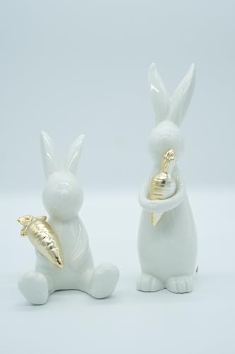 HEITMANN DECO Conigli in porcellana con carota, set da 2 pezzi, bianco, ca. 21 x 17 cm