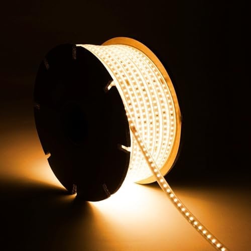 LEDKIA LIGHTING LED-Streifenrolle Dimmbar 220V SMD 120 LED/m 50m 7.5W/m 750lm/m Breite 12mm Schnitt 20/100cm IP65 2700K Warmweiß