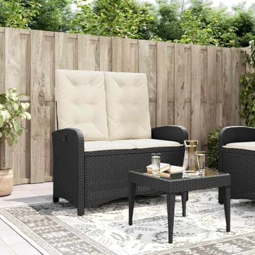 Festnight Polyrattan Lounge-Sofa Zweisitzer-Gartensofa mit Liegefunktion Gartenbank mit Auflagen Balkon Sofa Gartensofa Balkonmöbel Gartenmöbel Balkonbank Schwarz#2