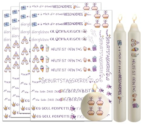 Bolosa 4 Stück Kerzentattoos 19x14cm, Kerzensticker Geburtstag, Kerzenaufkleber für Geburtstag, Kerzenaufkleber für Andere, DIY Kerzen Tattoos Geburtstag, Segnen Kerzen Beschriften(Geburtstag 5)