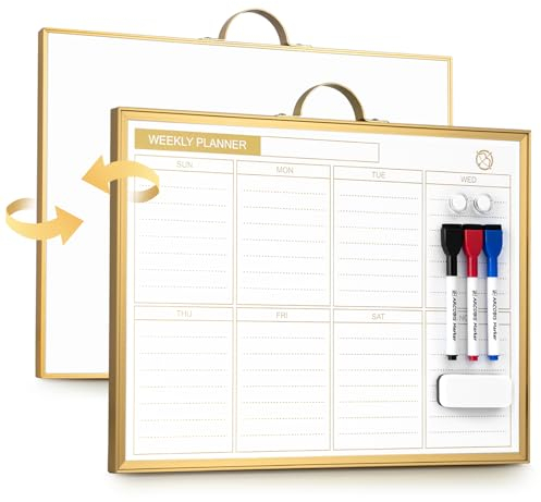 Wochenplaner Whiteboard-Kalender für die Wand, 40 x 30cm Kleiner Magnetischer White Board, Doppelseitiger Wandplaner für To-Do-Liste, Planung, Memo, Schule, Zuhause, Büro, Küche