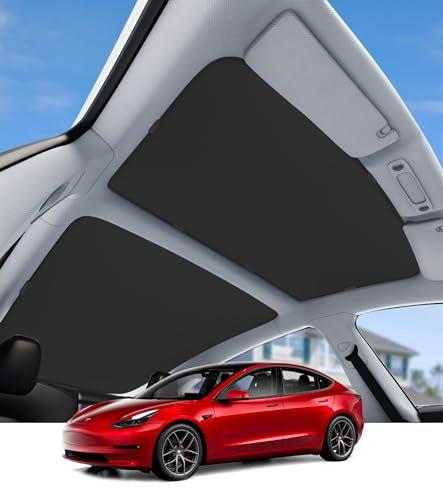 Model 3 Sonnenschutz Dach, Upgrade 3.0 Faltbarer einziehbarer Auto-Sonnenschutz, überlegener UV- und hitzeblockierender Dachschatten, Schwarz