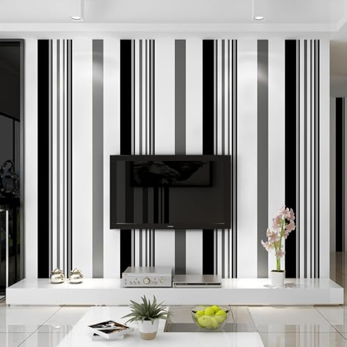 Tapete Moderne Minimalistische Schwarz-weiß Grau Gestreifte Vliestapete Wohnzimmer Schlafzimmer TV Sofa Gestreifte Tapeten 0.53 * 9.5m (0.53 * 9.5m,Streifen)