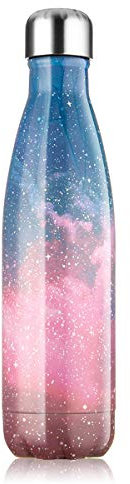 Bottiglia Acqua in Acciaio Inox, Borraccia Termica Senza BPA Bottiglia Termica Isolamento Sottovuoto a Doppia Parete Borracce Per 24 Ore Fredde e 12 Ore Calde (Galassia Rosa, 500ml)