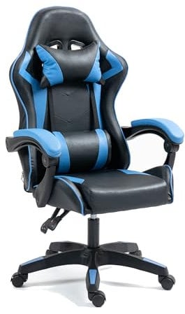 Home Treats Gaming Chair BLUE Recliner with Adjustable Height, Lumbar Support Padded Cushion, Racing Bucket Seat With Headrest Ergonomic Office Chair Perfect For Home Office, Computer Chair (Blue)