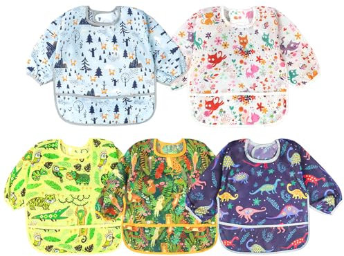 Galerie SV 5 Pack Ärmellätzchen Baby, Lätzchen mit Ärmel Lätzchen mit Ärmeln Lätzchen Baby mit Ärmeln Abwaschbar für Essen Malerei Bemal