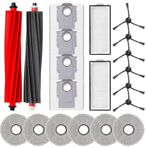 Kit d'accessoires pour Roborock Qrevo Master/Qrevo Slim aspirateur robot, 2 brosse principale, 2 filtres HEPA, 6 Chiffons, 4 sacs à poussière, 6 brosses latérales, 1 brosse propre, 1 tournevis