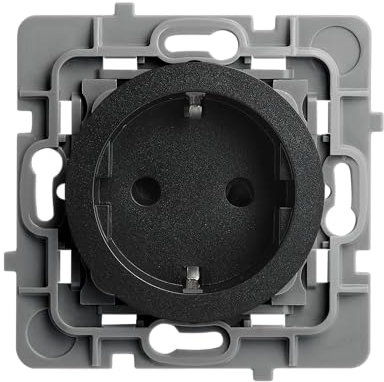 Debflex - Casual Evo - Prise Électrique 2P+T Schuko - Prise Murale Type F Norme EN 60884 - Plastique + Support Métal - Installation Encastrée - Noire - 48 x 48 x 40 mm