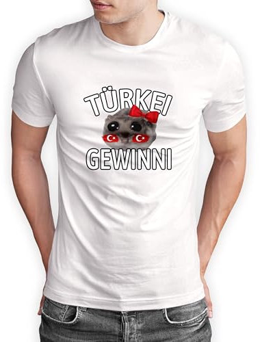 T-Shirt „Türkei Gewinni“ - lustiges Unisex Hamster-Shirt mit Em Türkei Hamsti-Aufdruck - Print Shirt für Damen & Herren - Lifestyle Streetware, Weiß, Gr. L