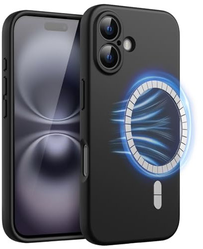 JETech Magnetic Silicone Case for iPhone 16 6.1-Inch, Compatible with MagSafe, Silky Soft Touch, Shock Absorbing Phone Cover with Camera Lens Full Protection (Black)
