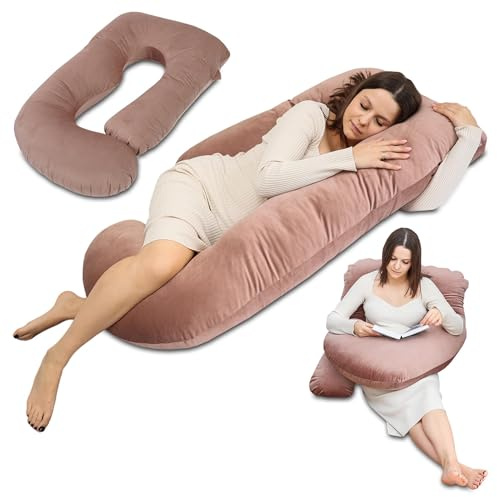 Totsy Baby Schwangerschaftskissen stillkissen XXL Seitenschläferkissen Pregnancy Pillow groß komfortkissen J Form Lagerungskissen schlafkissen mit abnehmbarem Bezug Seitenschläfer 190 cm Rosa