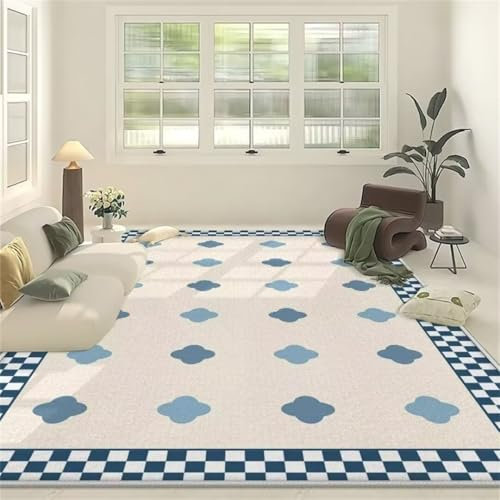 ROSURUG Aesthetic Room Decor Deko Für Schlafzimmer Büro Deko Einfaches Design Sofa Teppich modernen Stil Anti-Fouling Wohnzimmer Zubehör Pinterest Deko(blau 50X80cm)