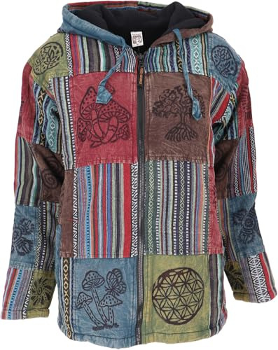 GURU SHOP Goa Jacke, Patchwork Sweatshirt Jacke, Herren