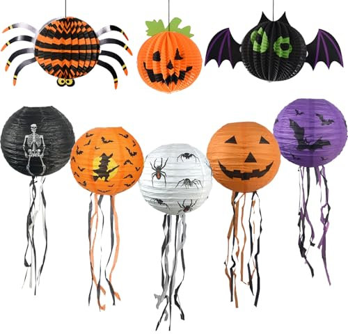 Decorazioni 8 Pezzi Halloween Carta Lanterne Decorative, Halloween Lanterne di Carta per Casa e Giardino - Ideali per Addobbi Halloween Esterno, Decorazioni Halloween Lanterne di Carta Halloween