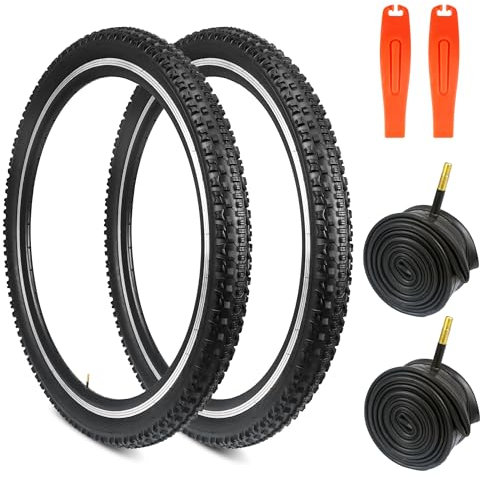 GRELiving 2 neumáticos de bicicleta + cámara de aire para bicicleta de 26 x 2,1 pulgadas, neumáticos para bicicleta de montaña, bicicleta de ciudad, BMX