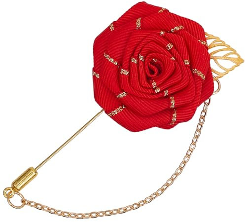GORGECRAFT Broche en forme de rose artificielle avec chaîne dorée à suspendre - Pour mariage, marié, bal de fin d'année, écharpe, chapeau, costume pour homme