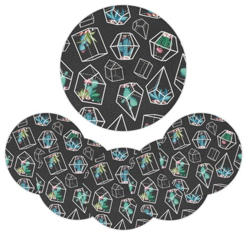 Geometrische Kaktus-Tischsets, rund, geflochten, waschbar, 32 cm, rund, gewebt, hitzebeständig, runde Platzsets für Küche, Esstisch, 6 Stück