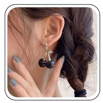 Cybche Boho Schwarze Kirsche Baumeln Ohrringe Kirsche Tropfen Ohrringe Niedlich Kirsche Ohrringe 3d Kirsche Obst Ohrringe Silber Blatt Kirsche Ohrstecker Schmuck Für Frauen