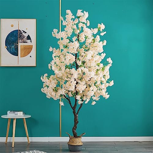 Generisch Albero di ciliegio artificiale giapponese con vaso di bambù, grande pianta artificiale per decorazione di interni ed esterni, 0,5 m, verde, bianco, rosa, perfetto per decorazioni di nozze.