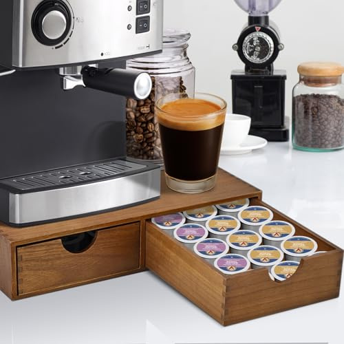 artgeeker K Cup Organizer aus Holz für Kaffeekapseln – K Pad-Halter mit zwei Schubladen, K-Cup-Schublade unter Brauer und Kaffeemaschine, Ständer für 30 Kapseln, Stil A