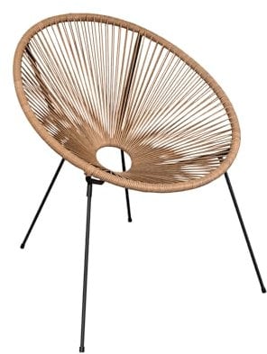 Rebecca Mobili Fauteuil Relax, Chaise de Jardin, Beige Noir, Acier PE, Design Vintage, Confortable, pour Patio Balcon - Dimensions HxLxP : 80 x 70 x 76 cm - Art. RE7157