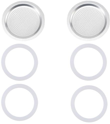 6 Pcs Gasket for 6 Cup Espresso Maker Moka Pot Accessories Gasket for Bialetti, Food-Grade Silicone Gasket Replacement Seal for Coffee Makers 2 Filter and 4 Silicone Gasket for Stovetop Coffee Maker
