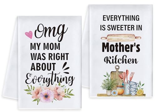 Vspek Set di 2 Asciugamani Buona Festa della Mamma da Cucina, Carini Mamma, Mom Asciugamani per Bagno, Happy Mother's Day Primavera Colorato Decorazioni Cucina Decorazione