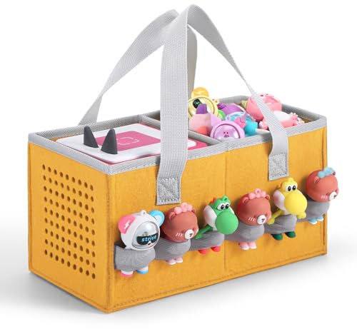 TATAVR Carrying Case for Toniebox Starter Set and Tonies Figurines, Felt Organizer Travel Bag with Strap for Tonies Box, Travel Cloth Musical Toy Folding Bag for Toniebox Accessories (Yellow)