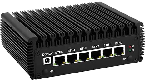 MNBOXCONET Mini PC Core i5 8250U Firewall Fanless (up to 3.4GHz), DDR4 8GB RAM 128GB SSD Micro Appliance Hardware Computer 6 x SPF LAN, Windows, OPNsense, COM, 4xUSB3.0, AES-NI