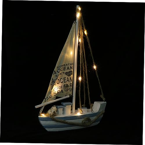 HEATSHAKING 1 Stück LED Segelboot Dekoration mit LED Beleuchtung Mediterranes Segelboot Modell für Wohnräume Schlafzimmer und Schiffsmodell aus Holz ohne Batterie