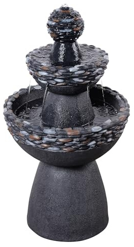 Teamson Home Garden Outdoor Water Feature 3-Tier Pedestal Water Fountain Dark Grey Stone Finish | Stone Look, Outdoor