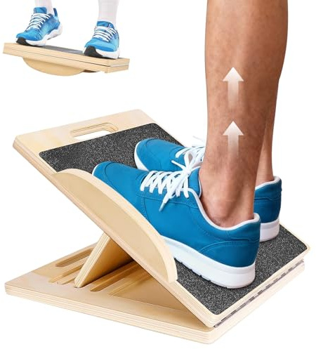 Balance Board und Schrägbrett aus Holz, Verstellbares‌ Wadendehner, Wackelbrett für Physiotherapie, Gleichgewichtstrainer, 1.8 cm Dicke der Holzplatte, für Kniebeugen, Muskeldehnung, Yoga, Training