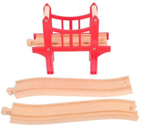 HEALSOPTHY Holzeisenbahn Brückenset für Kinder Rote Holz Eisenbahnbrücke mit 2 S-gleisen Robustes Zubehör Kompatibel mit Holzeisenbahnschienen Kreative Gleis Erweiterung für Zuhause