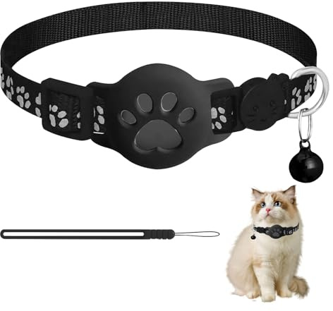 HASAIKA® Collier de Suivi GPS en Temps réel pour Chat, Collier pour Chat Anti-étranglement, Compatible avec Les appareils Apple et Android (Noir)