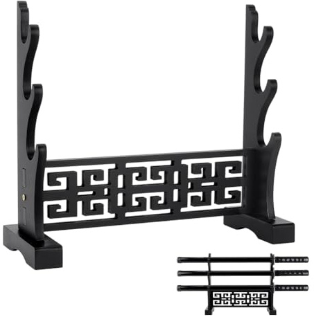 UNICRAFTALE 3 Tier Schwertständer Basis Schwertdisplay Ständer Schwarz MDF Katana Ständer Holzständer Samuraischwerter Halterung Cosplay Ständers Schwerthalterung für Lichtschwerter 40x14x34.5cm