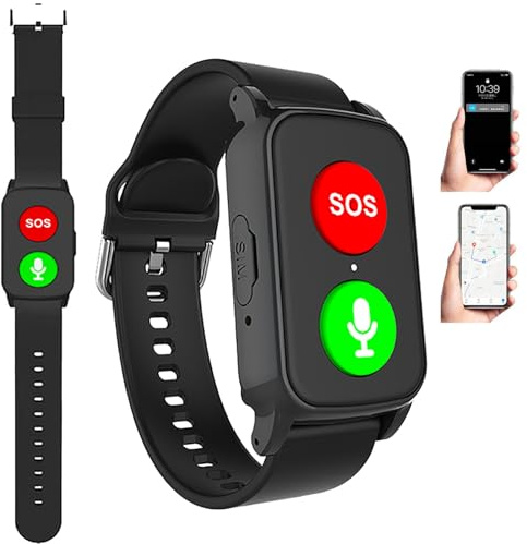 SUNBGRPYE Reloj Inteligente 4G, con Botón SOS + Chat De Voz Bidireccional, Posicionamiento GPS, Compatible con Tarjetas Sim, Reloj De Seguridad Diseñado Específicamente para Personas Mayores. Black