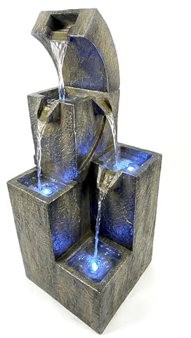 Köhko Gartenbrunnen „Ballerina“ mit 4 LEDs, 4-stufiger Wasserfall Brunnen für Garten und Terrasse, Modernes Wasserspiel Springbrunnen für Balkon, Hof und Garten Deko