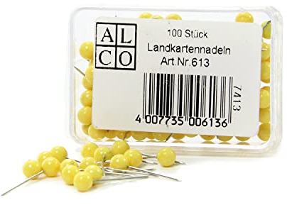 ALCO-Albert 613 - Landkartennadeln, Ø 5 x 16 mm, Dose á 100 Stück, gelb