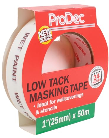 ProDec 25 mm x 50 m Maler-Abdeckband für mehrere Oberflächen mit geringer Klebekraft für empfindliche Oberflächen, scharfe Farblinien beim Malen/Dekorieren im Innenbereich, kompatibel mit allen Farben