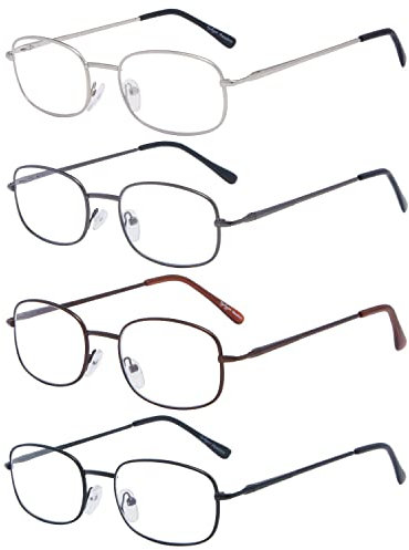Eyekepper 4 Pairs Reading Glasses Metal Frame Reader Eyeglasses with Spring Hinges for Men Women Reading