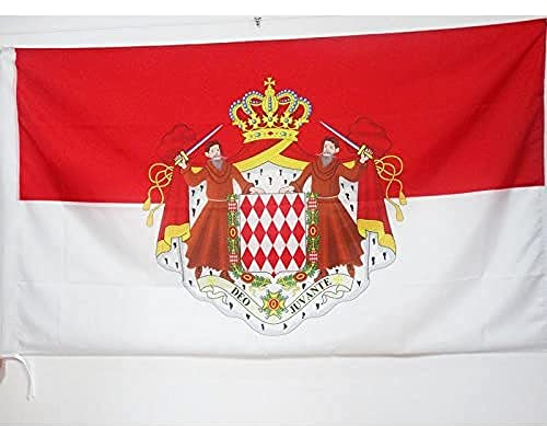 AZ FLAG - Drapeau Monaco avec armes - 150x90 cm - Drapeau Monégasque Armoiries - Ecusson 100% Polyester Avec Fourreau et cordelette - Pavillon 110 g
