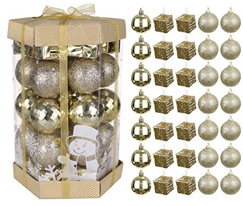 FeiliandaJJ 30PCS Weihnachtskugel Boxed Bruchsicher Weiß Gold Kugel Weihnachten Deko Anhänger Christbaumkugeln für Weihnachtsbaum Party Home Hochzeit (Weißgold)