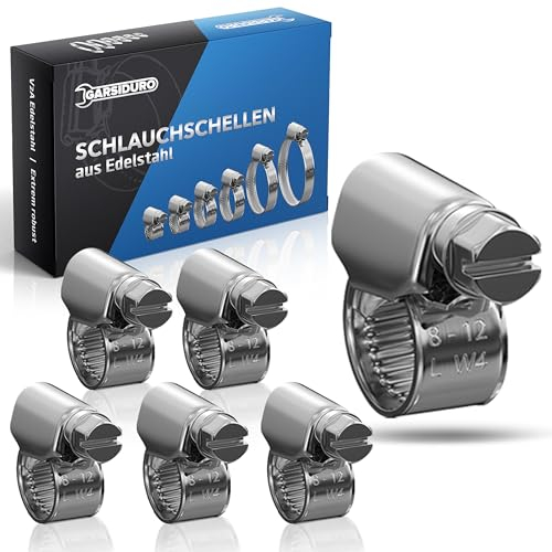 GARSIDURO® 12 colliers de serrage metallique inox 8-12mm – colliers serrage professionnels en acier inoxydable V2A pour tuyau d’arrosage, voiture, moto | pinces de tuyau 8-12 mm