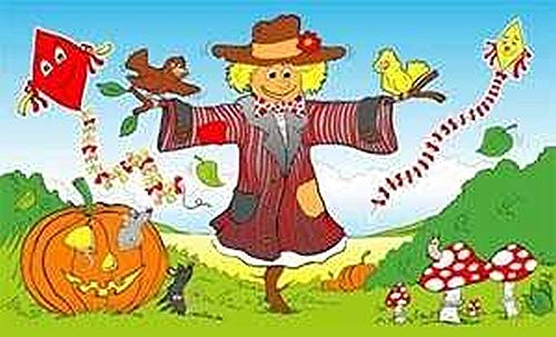 Fanshop Lünen Fahne - Flagge - Vogelscheuche - Herbst - Drachen - Hut - Kürbis - Vogel - Pilze - 90x150 cm - Hissfahne mit Ösen -