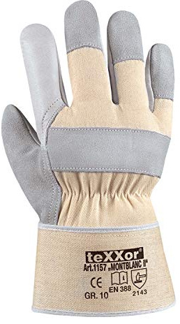 (12 Paar) teXXor Handschuhe Rindvollleder-Handschuhe MONTBLANC II 12 x Leder Natur/Drell weiß 10
