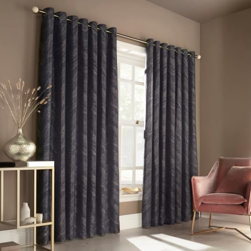 Furn Himalaya Eyelet Curtains (Pair), Navy, 168cm x 137cm