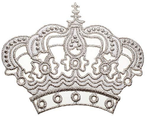 alles-meine.de GmbH 5 Stück Bügelbilder - große XL - Krone - Silber grau - 7,9 cm * 6,4 cm - Aufnäher/Applikationen/Aufbügler - gewebte Flicken - Bügelflicken/Hosenflicke..